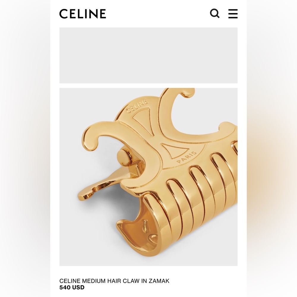 CELINE Triomphe Gold Hair Claw Clip Medium Zamak Paris Luxury - Picture 3 of 5